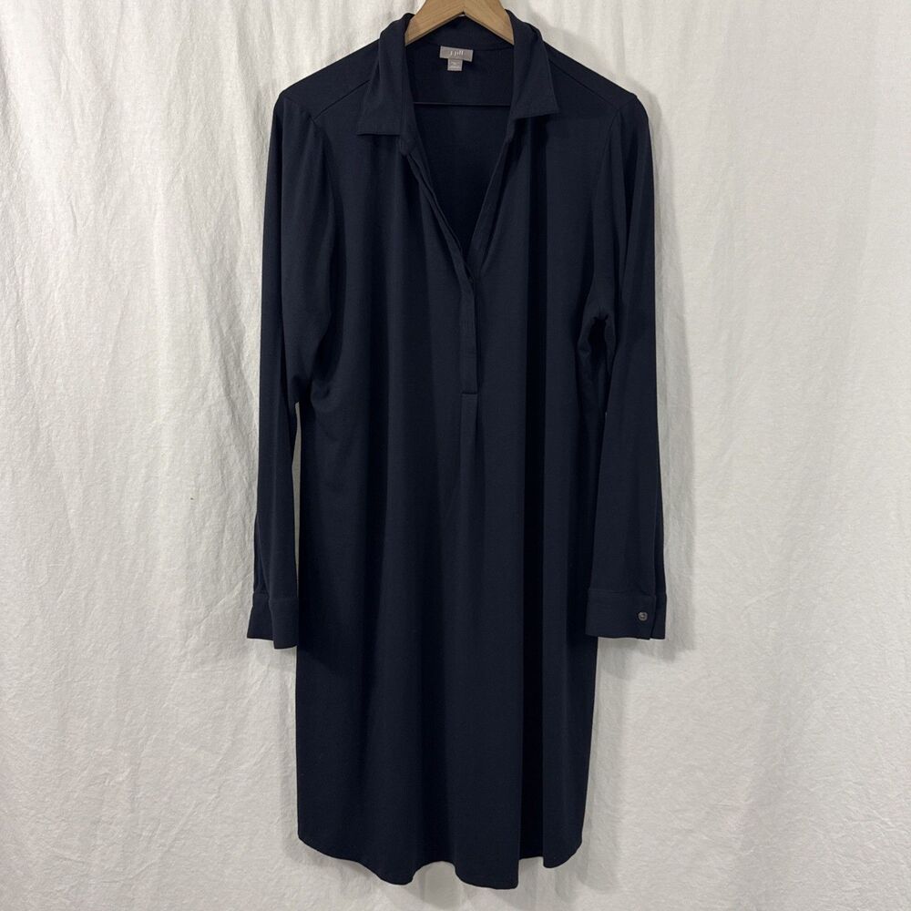 J. Jill Navy Blue Stretch Collared Long Sleeve Popover Midi Dress Womens Sz XL